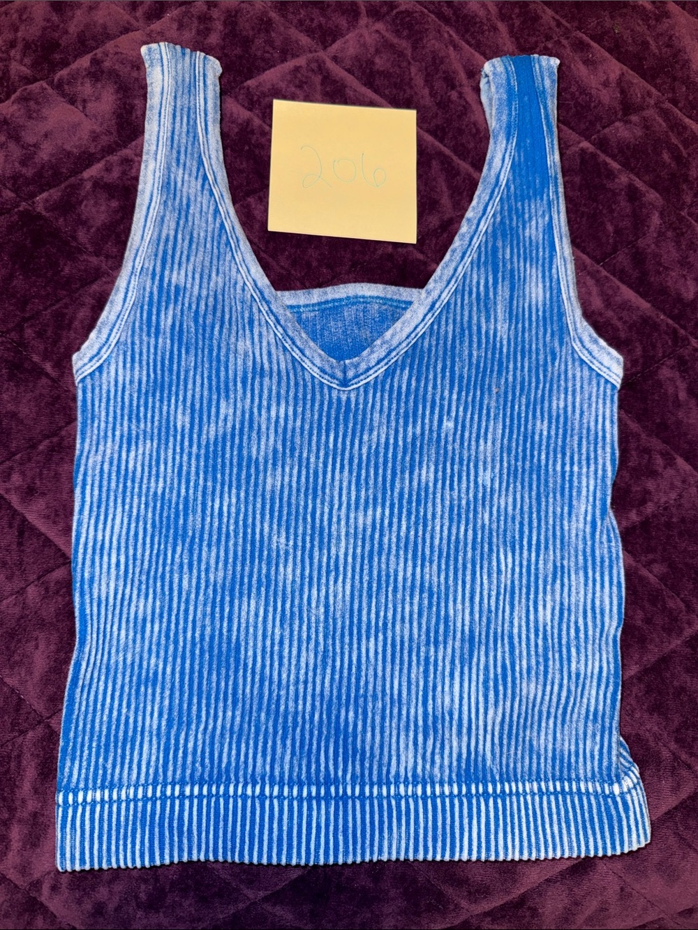 Zenana Outfitters Blue Ribbed cropped V-Neck Tank
